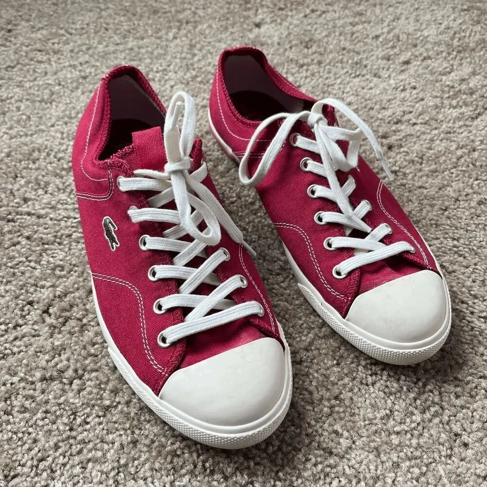 Lacoste Sport Red Canvas Sneakers Croc Logo Newton 9.5 Preppy Casual